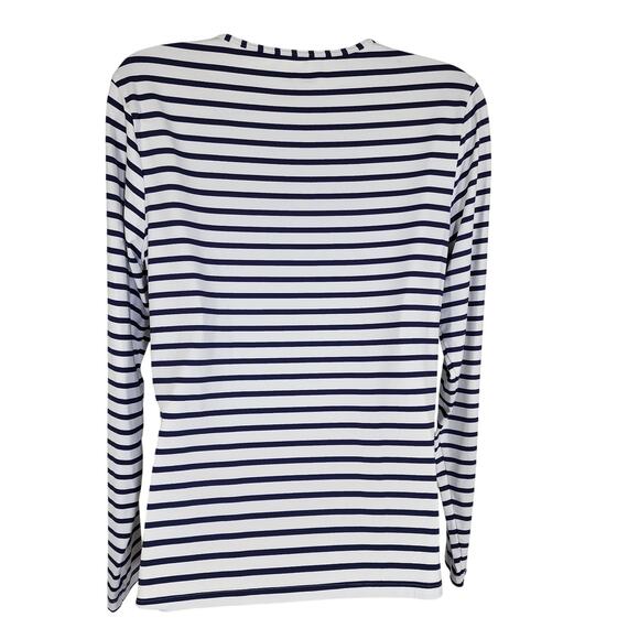 Lands End Womens Crew Neck Long Sleeve UPF 50 Rash Guard Swim Small Blue Stripe - Picture 2 of 10
